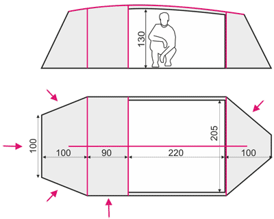 Схематический чертеж палатки Bravo 4 Alu / 4