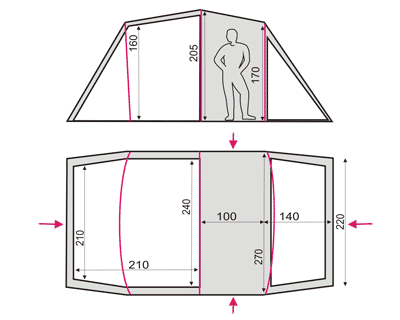 Схематический чертеж палатки Family 5
